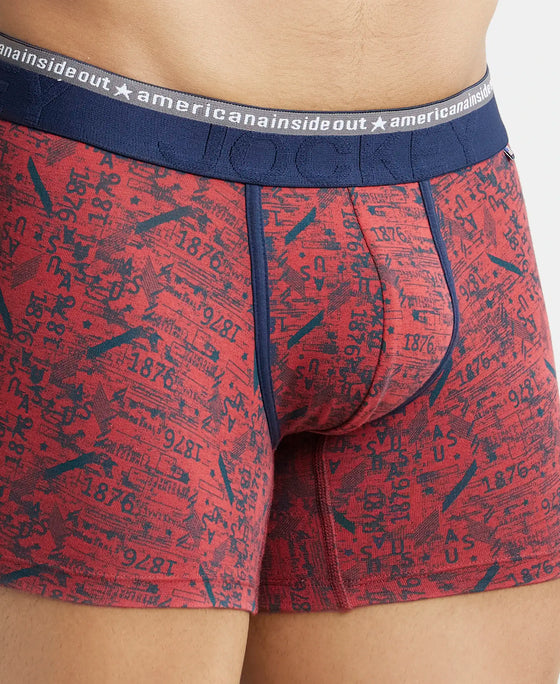 Super Combed Cotton Elastane Printed Trunk with Ultrasoft Waistband - Brick Red-6