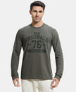 Super Combed Cotton Rich Graphic Printed Round Neck Full Sleeve T-Shirt - Deep Olive-1