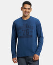 Super Combed Cotton Rich Graphic Printed Round Neck Full Sleeve T-Shirt - Insignia Blue-1
