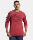 Super Combed Cotton Rich Graphic Printed Round Neck Full Sleeve T-Shirt - Red Melange-1