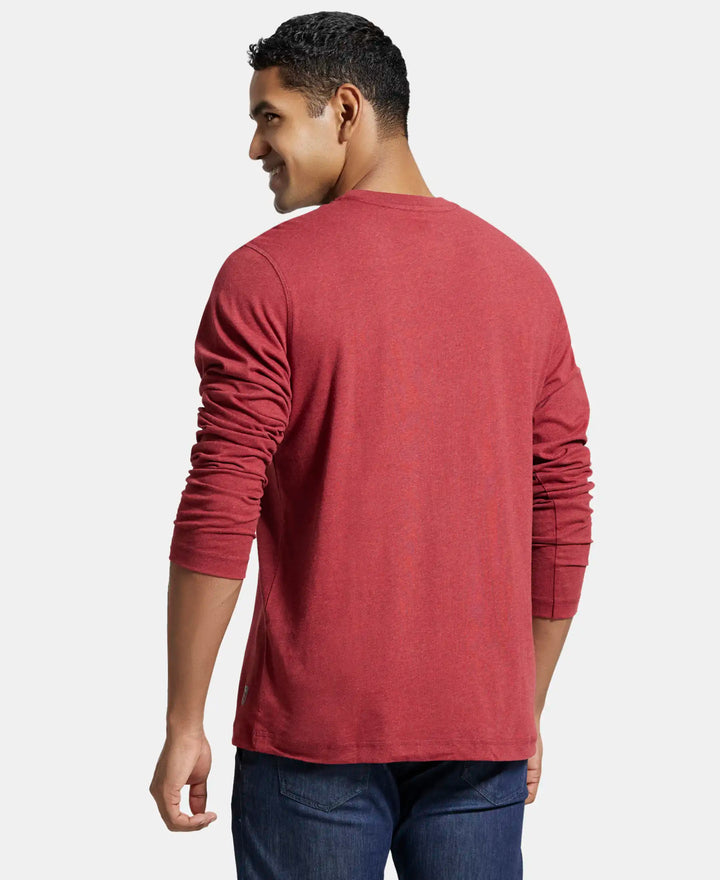 Super Combed Cotton Rich Graphic Printed Round Neck Full Sleeve T-Shirt - Red Melange-3