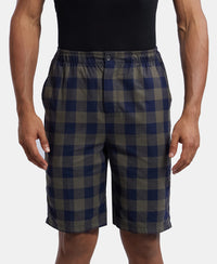 Super Combed Mercerized Cotton Woven Fabric Bermuda with Side Pockets - Navy & Deep Olive-1