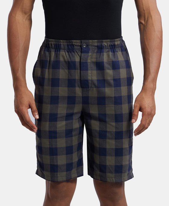 Super Combed Mercerized Cotton Woven Fabric Bermuda with Side Pockets - Navy & Deep Olive-1