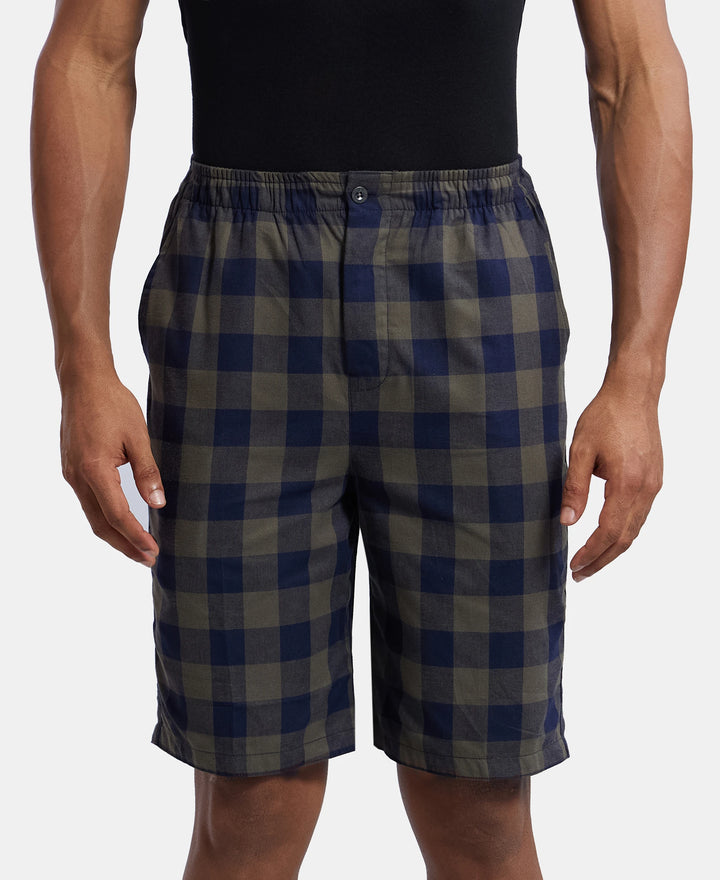 Super Combed Mercerized Cotton Woven Fabric Bermuda with Side Pockets - Navy & Deep Olive-1
