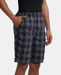 Super Combed Mercerized Cotton Woven Fabric Bermuda with Side Pockets - Navy & Deep Olive-2