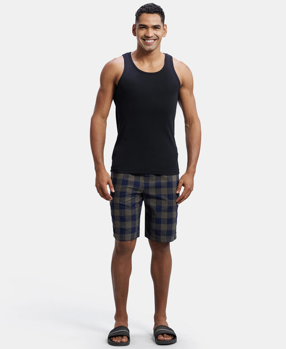 Super Combed Mercerized Cotton Woven Fabric Bermuda with Side Pockets - Navy & Deep Olive-4