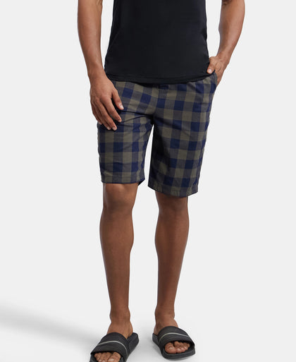 Super Combed Mercerized Cotton Woven Fabric Bermuda with Side Pockets - Navy & Deep Olive-5