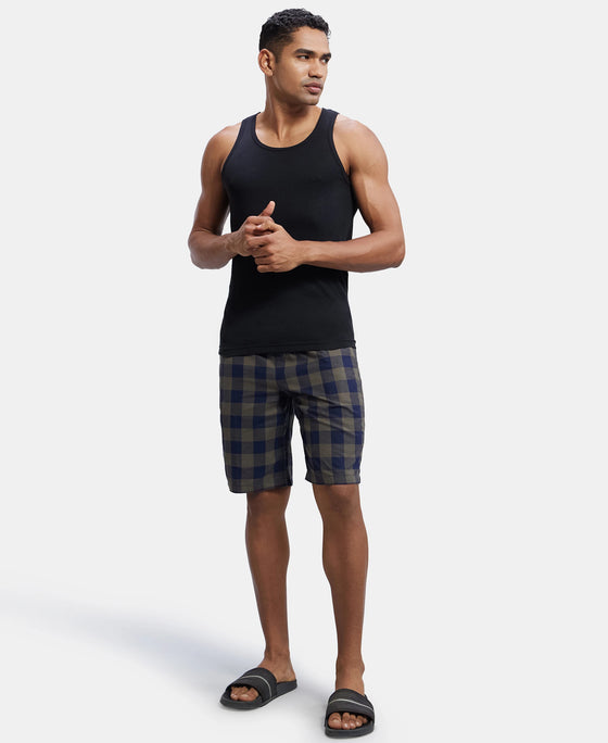 Super Combed Mercerized Cotton Woven Fabric Bermuda with Side Pockets - Navy & Deep Olive-6