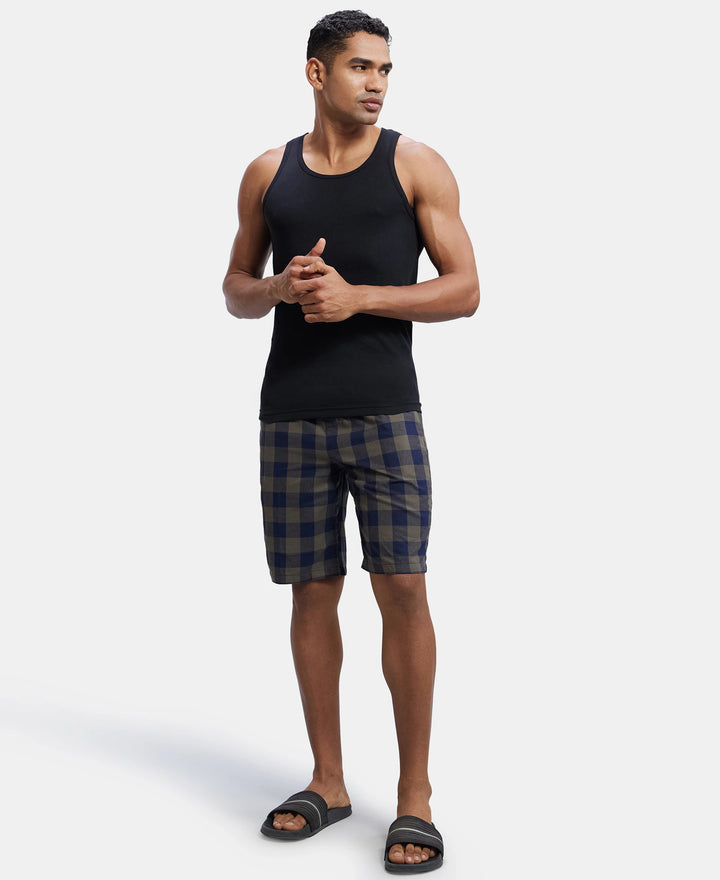 Super Combed Mercerized Cotton Woven Fabric Bermuda with Side Pockets - Navy & Deep Olive-6