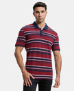 Super Combed Cotton Rich Striped Polo T-Shirt - Deep Red & Navy-1