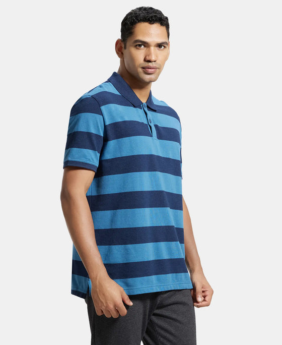 Super Combed Cotton Rich Striped Polo T-Shirt - Stellar & Navy-2