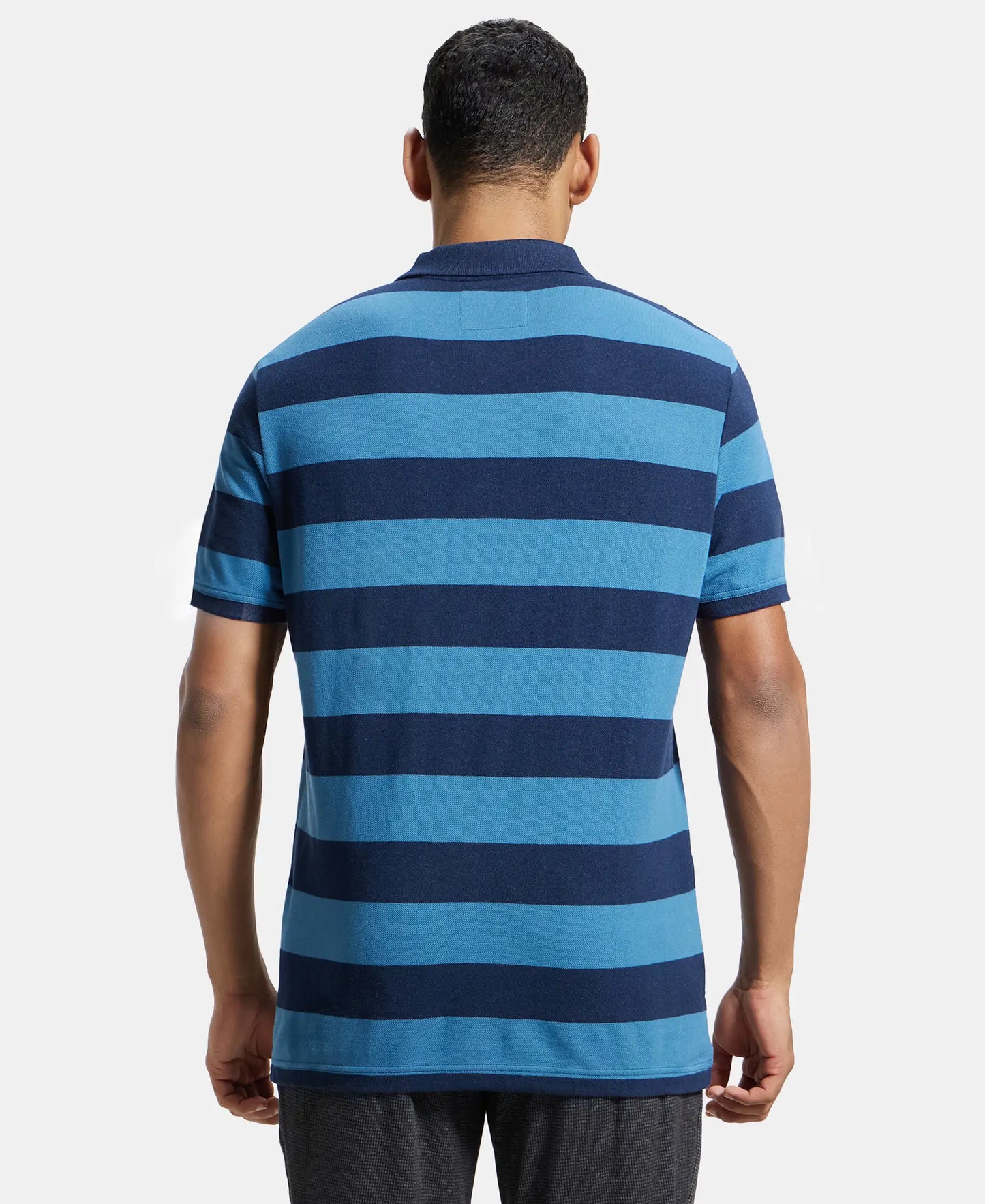 Super Combed Cotton Rich Striped Polo T-Shirt - Stellar & Navy-3