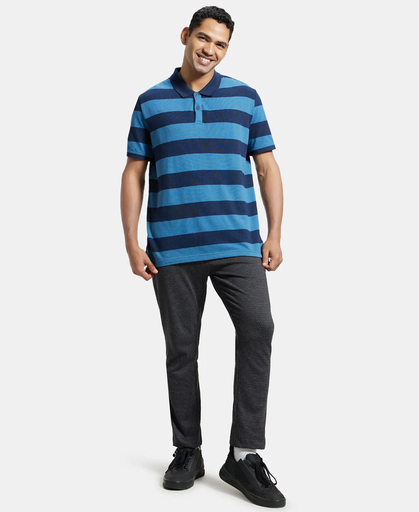 Super Combed Cotton Rich Striped Polo T-Shirt - Stellar & Navy-4