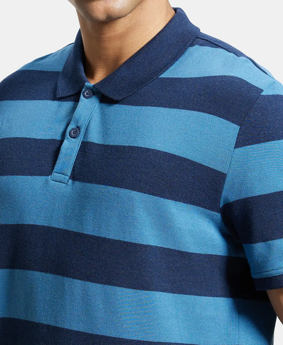 Super Combed Cotton Rich Striped Polo T-Shirt - Stellar & Navy-6