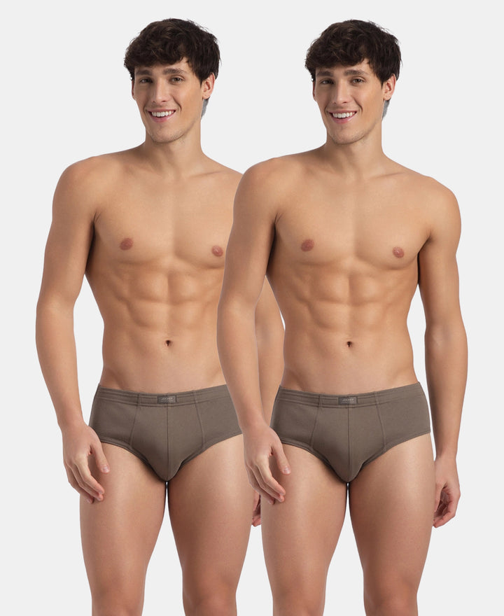 Super Combed Cotton Rib Solid Brief with StayFresh Treatment - Dark Khaki (Pack of 2)