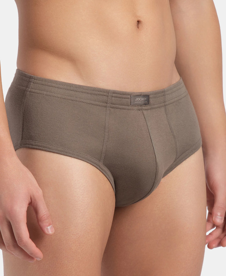 Super Combed Cotton Rib Solid Brief with StayFresh Treatment - Dark Khaki (Pack of 2)