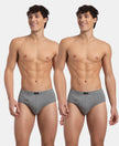 Super Combed Cotton Rib Solid Brief with StayFresh Treatment - Mid Grey Melange (Pack of 2)