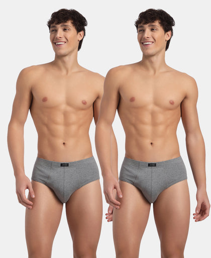 Super Combed Cotton Rib Solid Brief with StayFresh Treatment - Mid Grey Melange (Pack of 2)