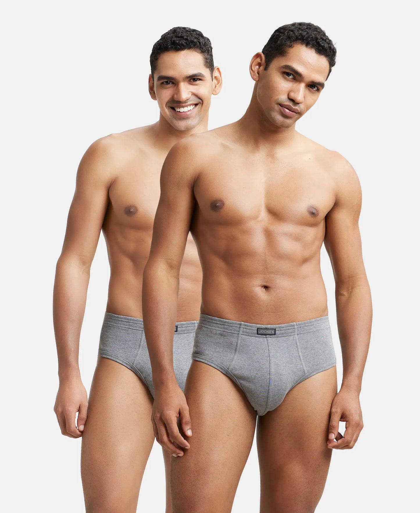 Super Combed Cotton Rib Solid Brief with StayFresh Treatment - Mid Grey Melange (Pack of 2)