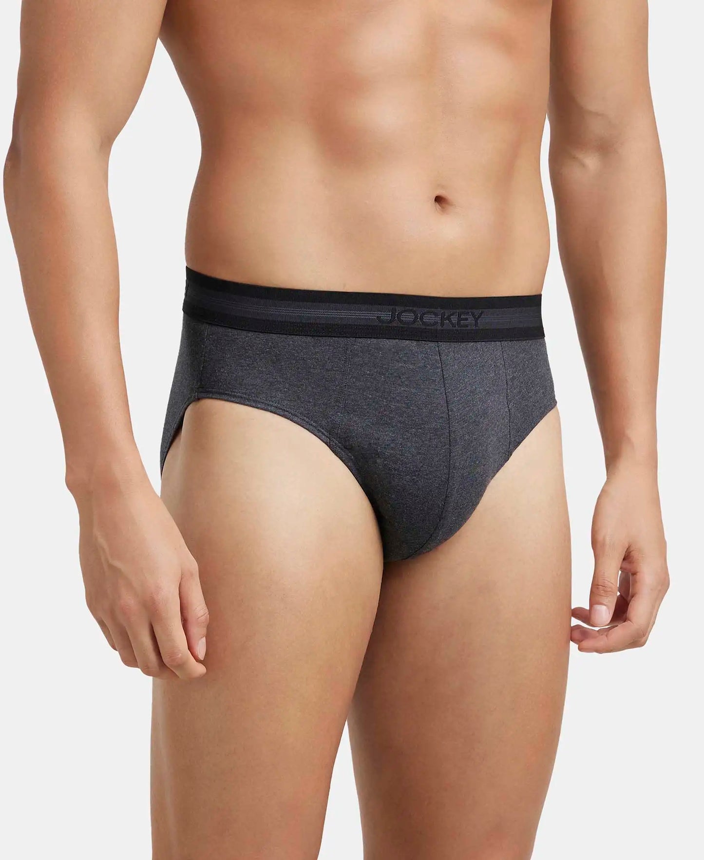 Super Combed Cotton Solid Brief with Stay Fresh Treatment - Black Melange-2