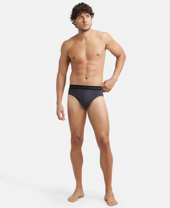 Super Combed Cotton Solid Brief with Stay Fresh Treatment - Black Melange-4