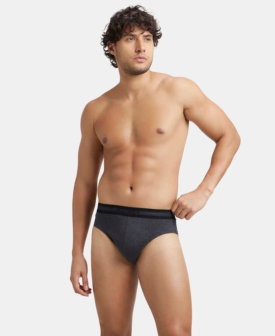 Super Combed Cotton Solid Brief with Stay Fresh Treatment - Black Melange-5