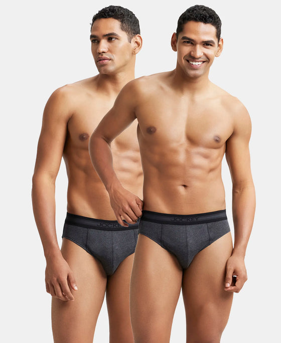 Super Combed Cotton Solid Brief with Stay Fresh Treatment - Black Melange (Pack of 2)