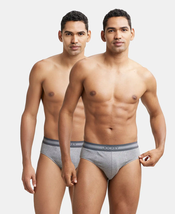 Super Combed Cotton Solid Brief with Stay Fresh Treatment - Mid Grey Melange (Pack of 2)
