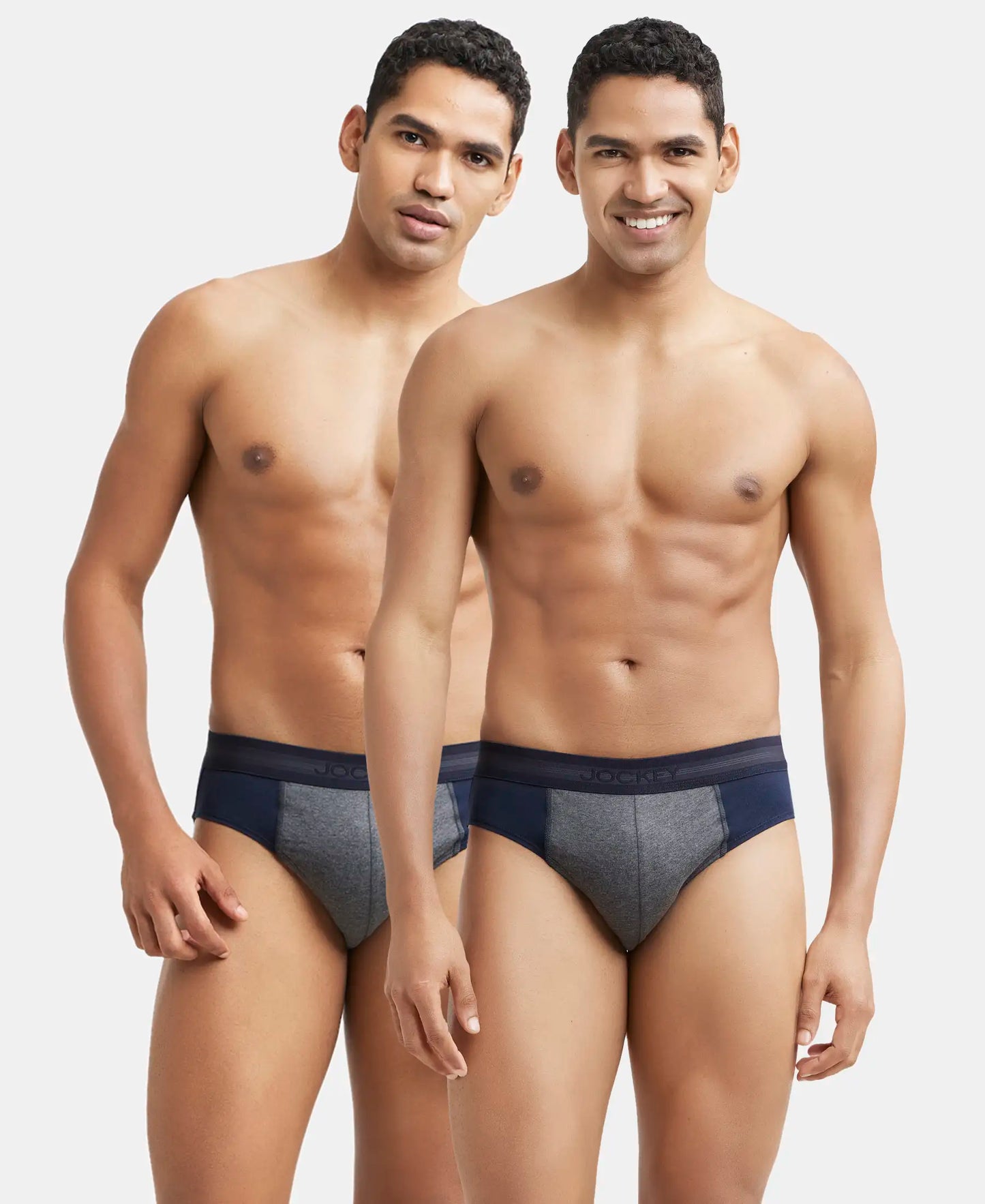 Super Combed Cotton Solid Brief with Stay Fresh Treatment - Deep Navy & Charcoal Melange (Pack of 2)