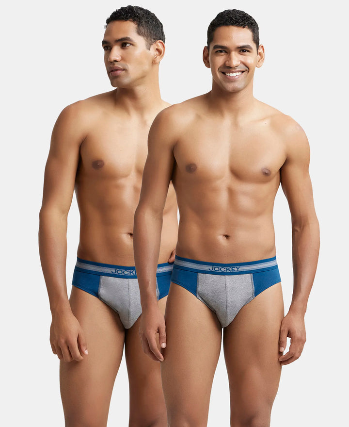 Super Combed Cotton Solid Brief with Stay Fresh Treatment - Poseidon & Mid Grey Melange (Pack of 2)