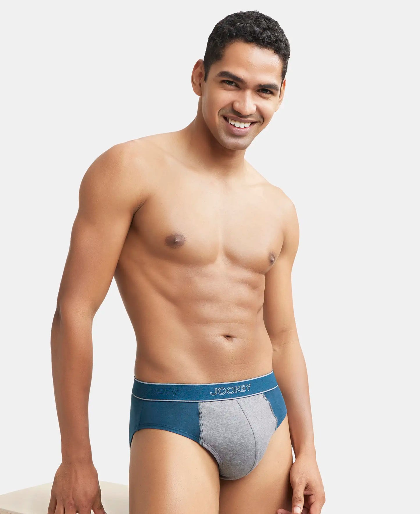 Super Combed Cotton Solid Brief with Stay Fresh Treatment - Reflecting Pond & Mid Grey Mel (Pack of 2)