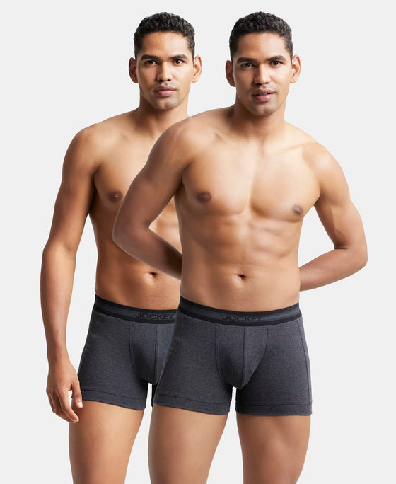 Super Combed Cotton Rib Solid Trunk with StayFresh Treatment - Black Melange (Pack of 2)