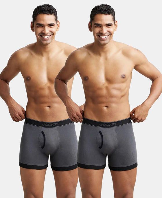 Super Combed Cotton Rib Solid Boxer Brief with StayFresh Treatment - Asphalt & Black (Pack of 2)