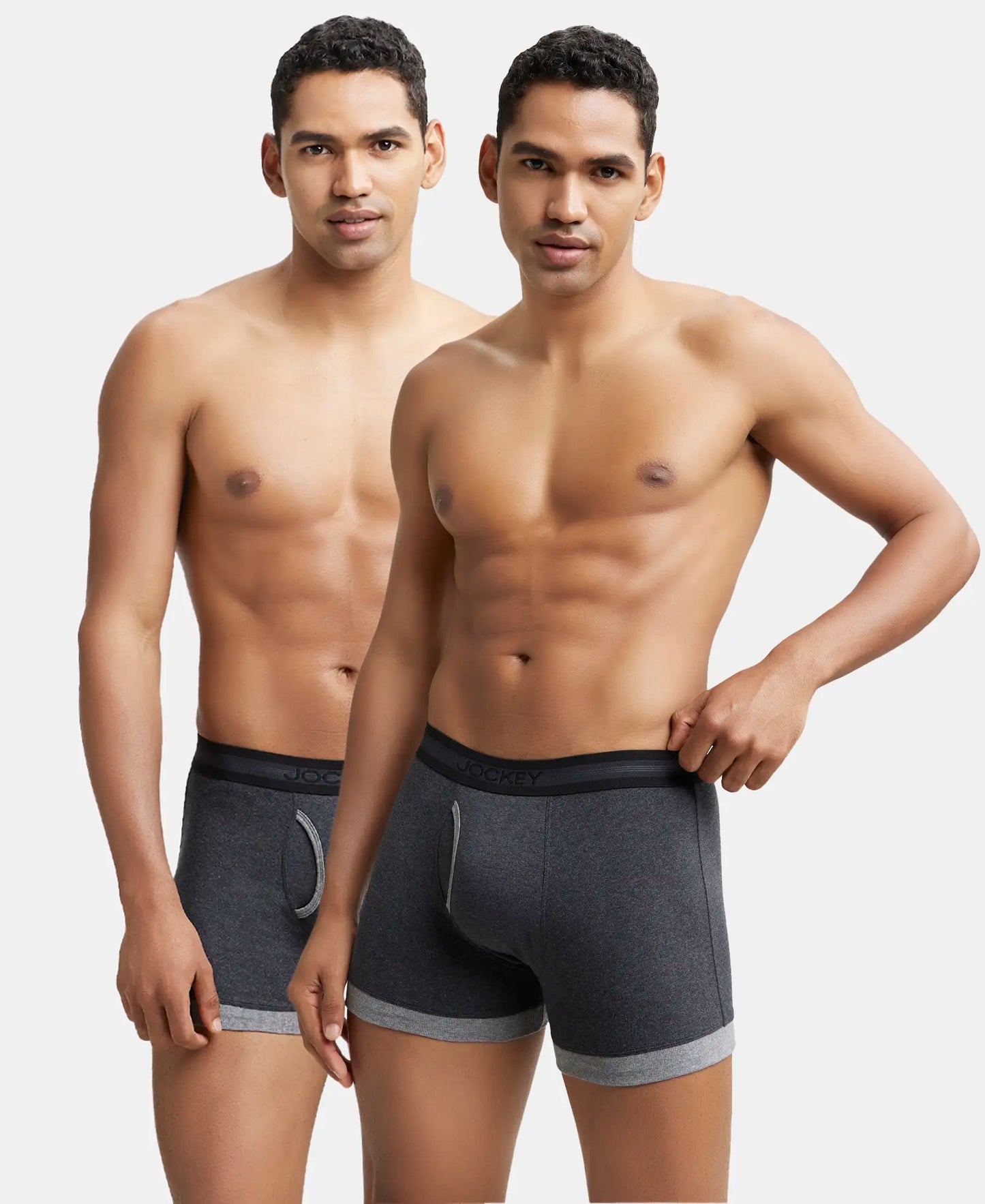 Super Combed Cotton Rib Solid Boxer Brief with StayFresh Treatment - Black Melange & Mid Grey (Pack of 2)