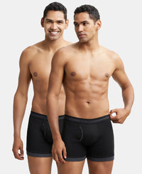 Super Combed Cotton Rib Solid Boxer Brief with StayFresh Treatment - Black & Black Melange (Pack of 2)