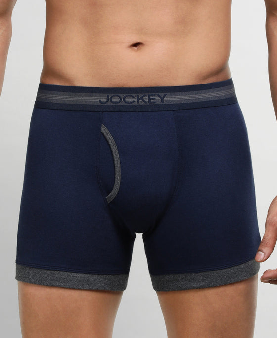 Super Combed Cotton Rib Solid Boxer Brief with StayFresh Treatment - Deep Navy & Charcoal Melange (Pack of 2)