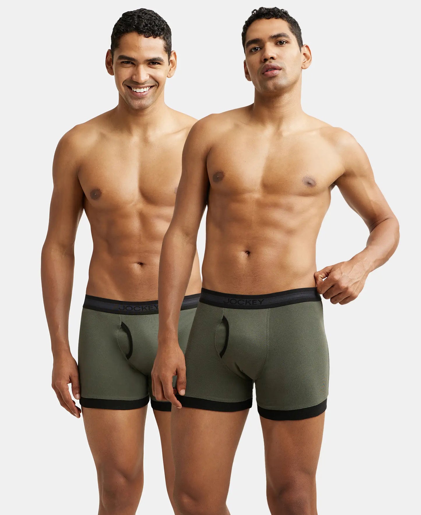 Super Combed Cotton Rib Solid Boxer Brief with StayFresh Treatment - Deep Olive & Black (Pack of 2)