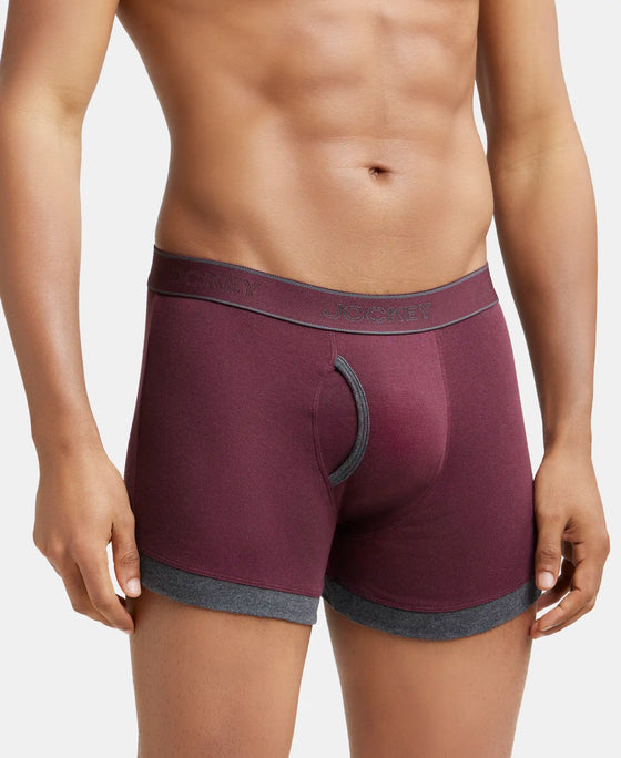 Super Combed Cotton Rib Solid Boxer Brief with StayFresh Treatment - Mauve Wine & Charcoal Melange