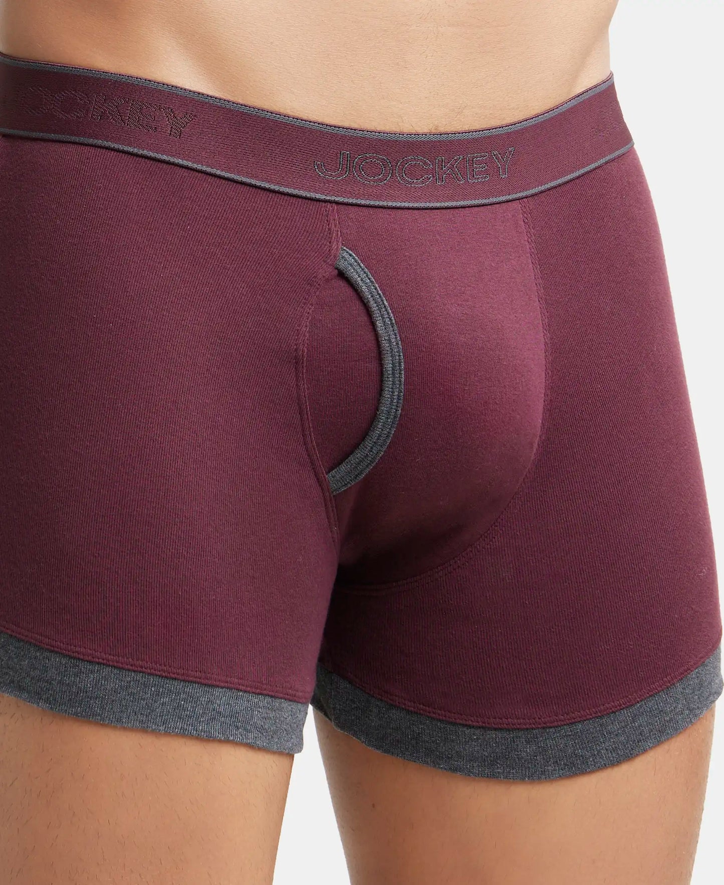 Super Combed Cotton Rib Solid Boxer Brief with StayFresh Treatment - Mauve Wine & Charcoal Melange