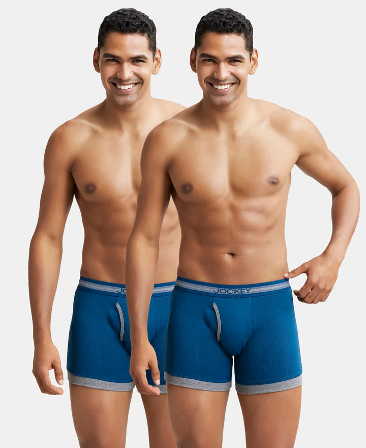 Super Combed Cotton Rib Solid Boxer Brief with StayFresh Treatment - Poseidon & Mid Grey Mel (Pack of 2)