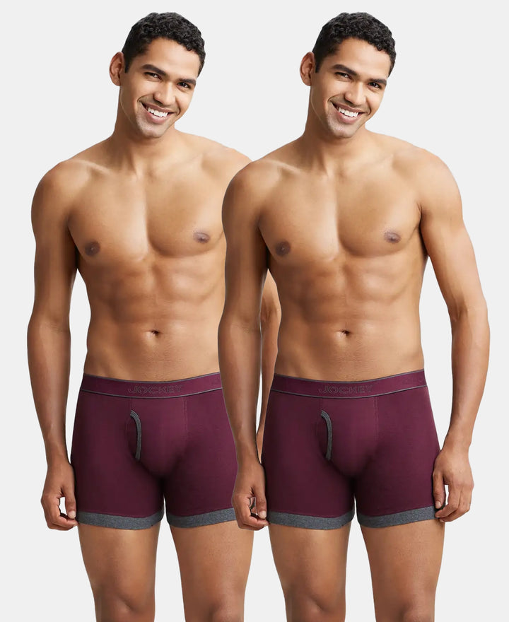 Super Combed Cotton Rib Solid Boxer Brief with StayFresh Treatment - Wine Tasting & Charcoal Melange (Pack of 2)