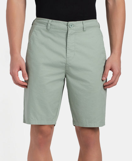Super Combed Mercerised Cotton Woven Straight Fit Shorts with Side Pockets - Iceberg Green