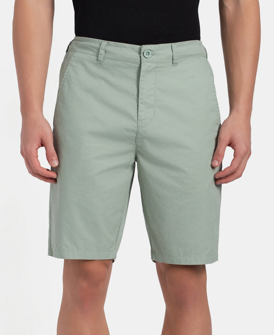 Super Combed Mercerised Cotton Woven Straight Fit Shorts with Side Pockets - Iceberg Green