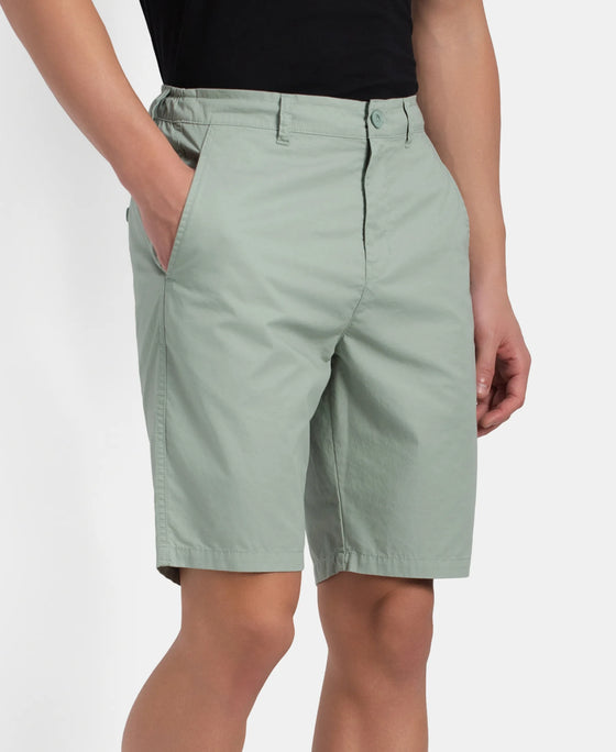 Super Combed Mercerised Cotton Woven Straight Fit Shorts with Side Pockets - Iceberg Green