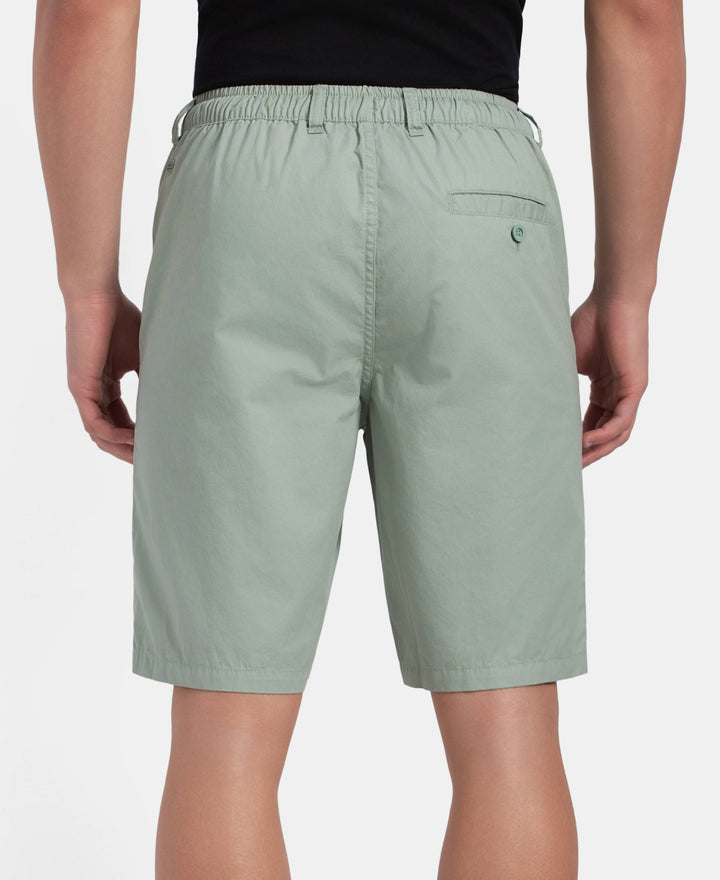 Super Combed Mercerised Cotton Woven Straight Fit Shorts with Side Pockets - Iceberg Green