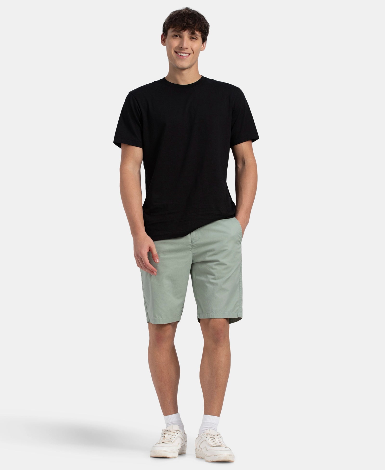 Super Combed Mercerised Cotton Woven Straight Fit Shorts with Side Pockets - Iceberg Green