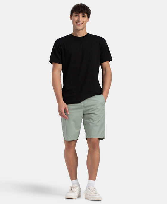 Super Combed Mercerised Cotton Woven Straight Fit Shorts with Side Pockets - Iceberg Green