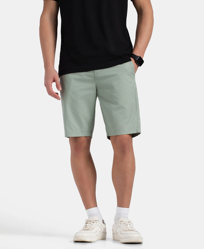 Super Combed Mercerised Cotton Woven Straight Fit Shorts with Side Pockets - Iceberg Green