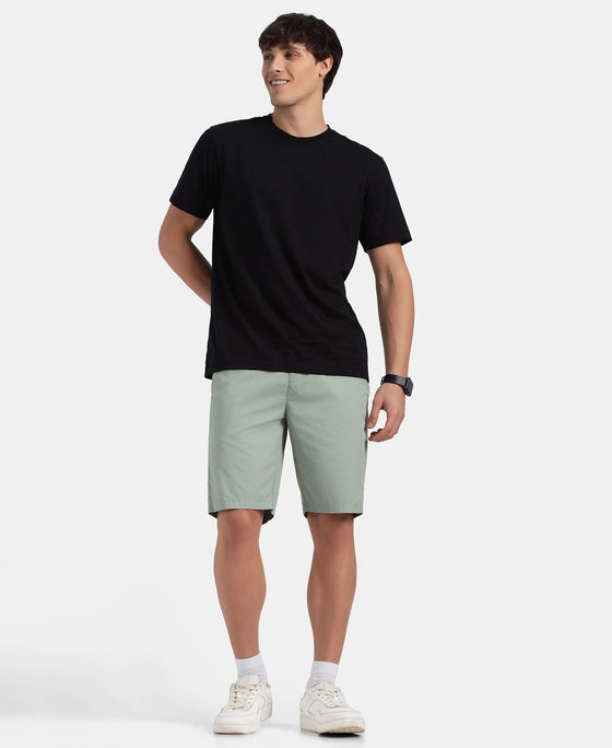 Super Combed Mercerised Cotton Woven Straight Fit Shorts with Side Pockets - Iceberg Green
