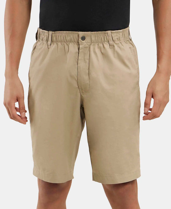 Super Combed Mercerised Cotton Woven Straight Fit Shorts with Side Pockets - Khaki-1